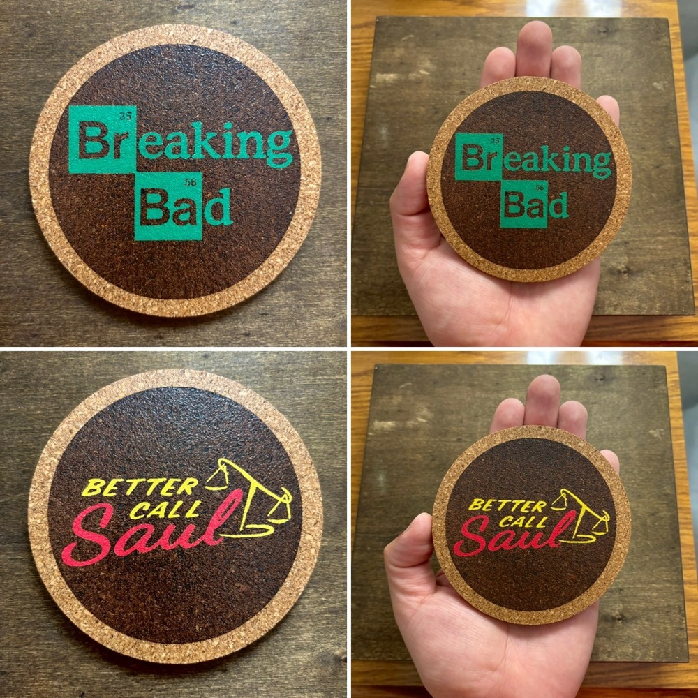 Breaking Bad Better Call Saul Painted Cork Coasters Bundle of 2